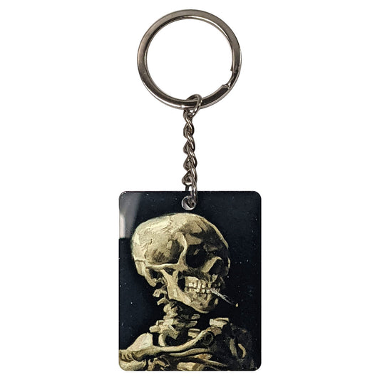 Skull of a Skeleton with Burning Cigarette Keychain