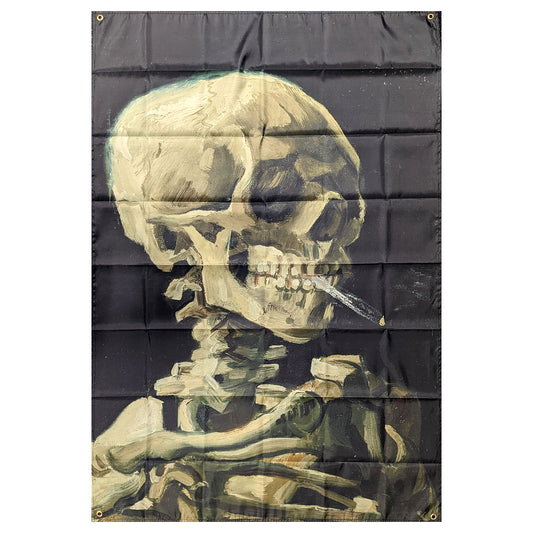 Skull of a Skeleton with Burning Cigarette Banner